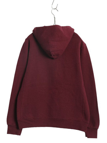 00s ラッセル 無地 スウェット フード パーカー メンズ レディース S オールド プルオーバー 裏起毛 前V トレーナー ブランク バーガンディ