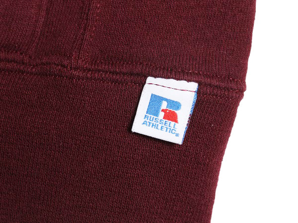 00s ラッセル 無地 スウェット フード パーカー メンズ レディース S オールド プルオーバー 裏起毛 前V トレーナー ブランク バーガンディ