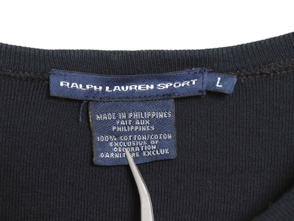 ラルフローレン 長袖 Tシャツ レディース L / ポロ スポーツ ロンT コットン ストレッチ リブ編み カットソー ロングスリーブ トップス 黒