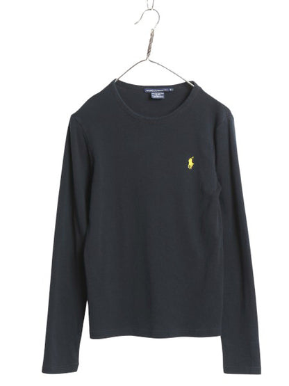 ラルフローレン 長袖 Tシャツ レディース L / ポロ スポーツ ロンT コットン ストレッチ リブ編み カットソー ロングスリーブ トップス 黒