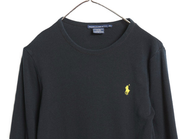 ラルフローレン 長袖 Tシャツ レディース L / ポロ スポーツ ロンT コットン ストレッチ リブ編み カットソー ロングスリーブ トップス 黒