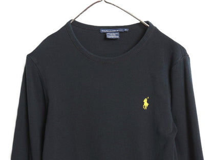 ラルフローレン 長袖 Tシャツ レディース L / ポロ スポーツ ロンT コットン ストレッチ リブ編み カットソー ロングスリーブ トップス 黒