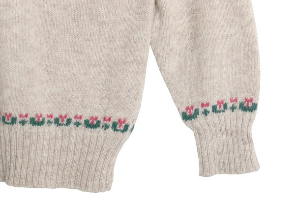 90s オービス デザイン ニット セーター レディース S 程 古着 オールド シェットランド ウール 絵柄 総柄 アニマル ノルディック 丸ヨーク