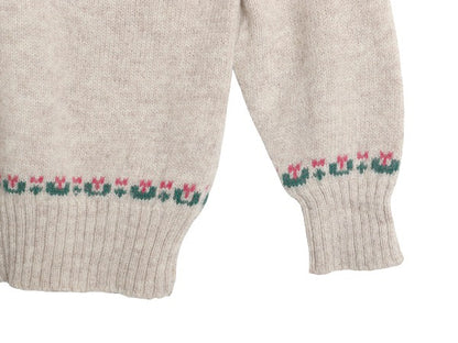 90s オービス デザイン ニット セーター レディース S 程 古着 オールド シェットランド ウール 絵柄 総柄 アニマル ノルディック 丸ヨーク