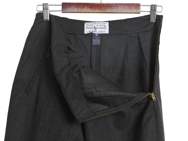 90s USA製 ラルフローレン コットン スラックス パンツ レディース S オールド ポロ スリム テーパード タック入り 無地 きれいめ 細身 灰