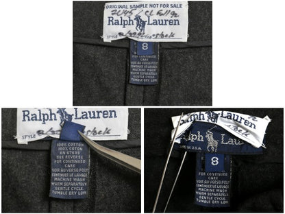 90s USA製 ラルフローレン コットン スラックス パンツ レディース S オールド ポロ スリム テーパード タック入り 無地 きれいめ 細身 灰