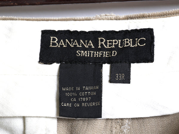 90s バナナリパブリック 太畝 コーデュロイ パンツ メンズ 実寸 32 30 オールド スラックス ストレート ツータック 裾ダブル 無地 ベージュ