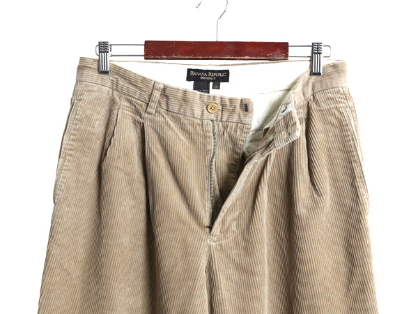 90s バナナリパブリック 太畝 コーデュロイ パンツ メンズ 実寸 32 30 オールド スラックス ストレート ツータック 裾ダブル 無地 ベージュ