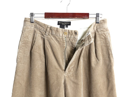 90s バナナリパブリック 太畝 コーデュロイ パンツ メンズ 実寸 32 30 オールド スラックス ストレート ツータック 裾ダブル 無地 ベージュ
