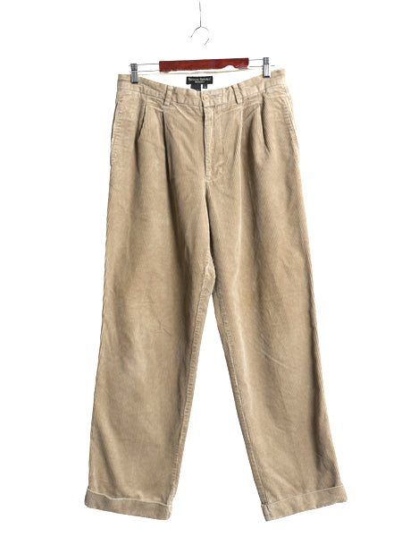 90s バナナリパブリック 太畝 コーデュロイ パンツ メンズ 実寸 32 30 オールド スラックス ストレート ツータック 裾ダブル 無地 ベージュ