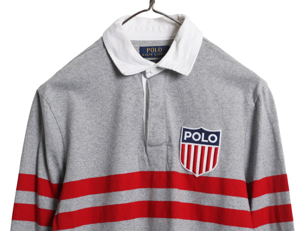 ポロ ラルフローレン ボーダー 長袖 ラガーシャツ メンズ XS ラグビー 長袖シャツ ポロシャツ カットソー ワッペン ワンポイント ボックス