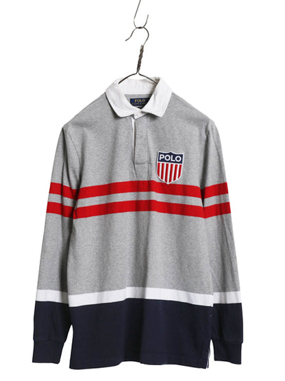 ポロ ラルフローレン ボーダー 長袖 ラガーシャツ メンズ XS ラグビー 長袖シャツ ポロシャツ カットソー ワッペン ワンポイント ボックス