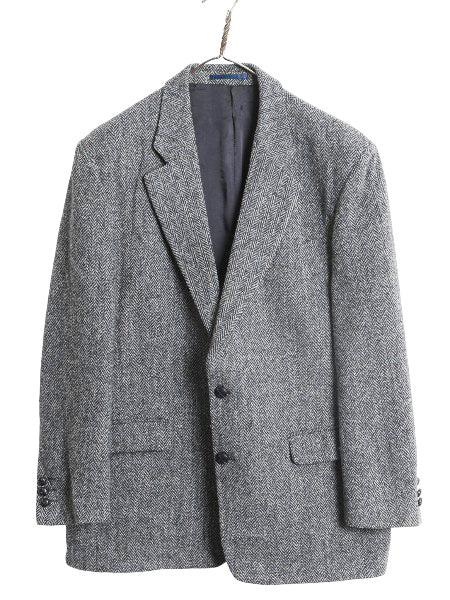 90s ハリスツイード テーラード ジャケット メンズ L 程/ オールド ウール ツイード ブレザー ヘリンボーン ストライプ トラッド シンプル