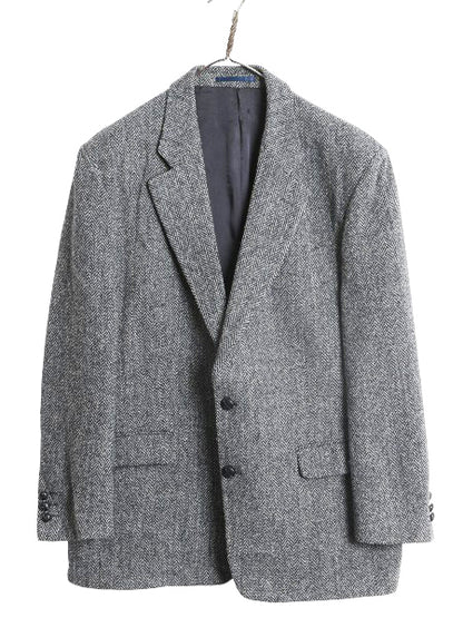 90s ハリスツイード テーラード ジャケット メンズ L 程/ オールド ウール ツイード ブレザー ヘリンボーン ストライプ トラッド シンプル