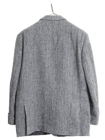 90s ハリスツイード テーラード ジャケット メンズ L 程/ オールド ウール ツイード ブレザー ヘリンボーン ストライプ トラッド シンプル