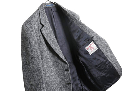 90s ハリスツイード テーラード ジャケット メンズ L 程/ オールド ウール ツイード ブレザー ヘリンボーン ストライプ トラッド シンプル