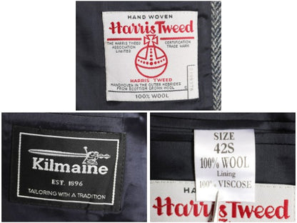 90s ハリスツイード テーラード ジャケット メンズ L 程/ オールド ウール ツイード ブレザー ヘリンボーン ストライプ トラッド シンプル