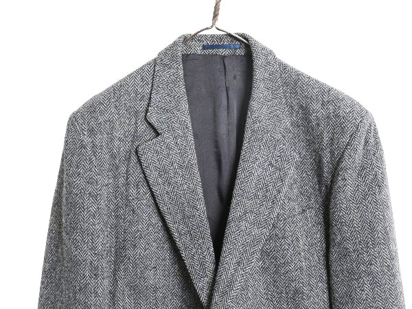 90s ハリスツイード テーラード ジャケット メンズ L 程/ オールド ウール ツイード ブレザー ヘリンボーン ストライプ トラッド シンプル
