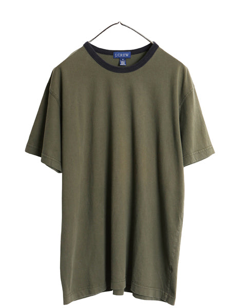 90s 00s ジェイクルー 半袖 Tシャツ メンズ M オールド 旧タグ ヘビーウェイト コットン ソリッド 無地 ツートン カーキ ネイビー リンガー