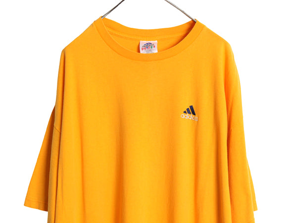 90s USA製 アディダス パフォーマンス ロゴ 刺繍 半袖 Tシャツ メンズ XL オールド ヘビーウェイト コットン ワンポイント 大きいサイズ 黄