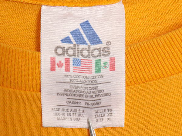 90s USA製 アディダス パフォーマンス ロゴ 刺繍 半袖 Tシャツ メンズ XL オールド ヘビーウェイト コットン ワンポイント 大きいサイズ 黄