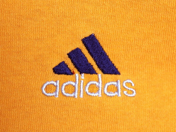90s USA製 アディダス パフォーマンス ロゴ 刺繍 半袖 Tシャツ メンズ XL オールド ヘビーウェイト コットン ワンポイント 大きいサイズ 黄