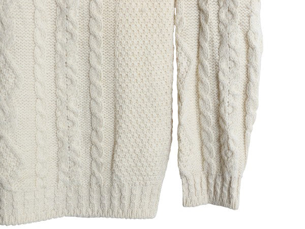 90s アイルランド製 エルエルビーン フィッシャーマン ウール ニット セーター メンズ L オールド アラン ケーブル ローゲージ ナチュラル