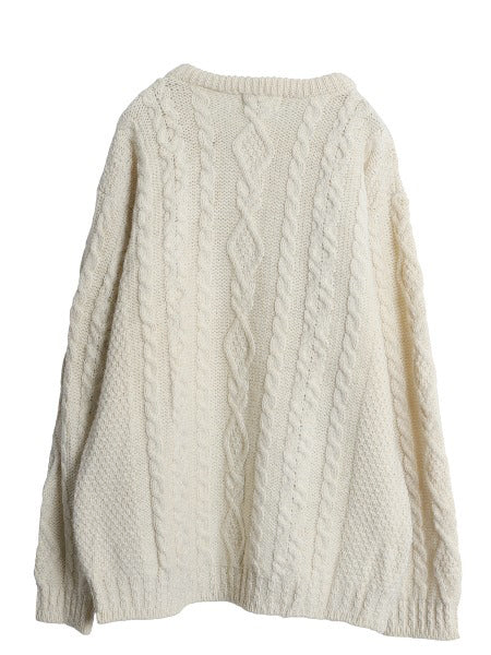 90s アイルランド製 エルエルビーン フィッシャーマン ウール ニット セーター メンズ L オールド アラン ケーブル ローゲージ ナチュラル