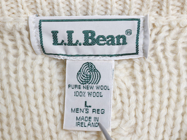 90s アイルランド製 エルエルビーン フィッシャーマン ウール ニット セーター メンズ L オールド アラン ケーブル ローゲージ ナチュラル