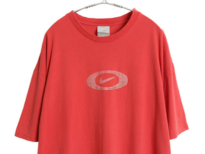 00s ナイキ スウッシュ ロゴ プリント Tシャツ メンズ XL オールド カットソー ヘビーウェイト コットン クルーネック レッド 大きいサイズ
