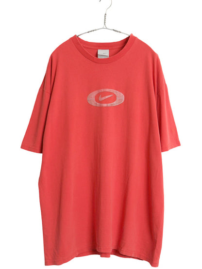 00s ナイキ スウッシュ ロゴ プリント Tシャツ メンズ XL オールド カットソー ヘビーウェイト コットン クルーネック レッド 大きいサイズ