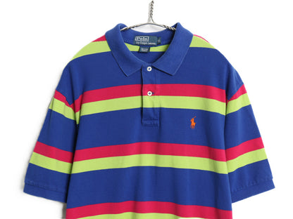 00s ポロ ラルフローレン ボーダー 鹿の子 半袖 ポロシャツ メンズ XL 古着 オールド 半袖シャツ ワンポイント 大きいサイズ マルチカラー