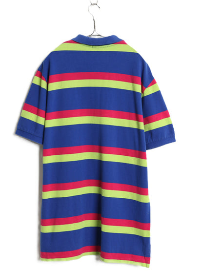 00s ポロ ラルフローレン ボーダー 鹿の子 半袖 ポロシャツ メンズ XL 古着 オールド 半袖シャツ ワンポイント 大きいサイズ マルチカラー