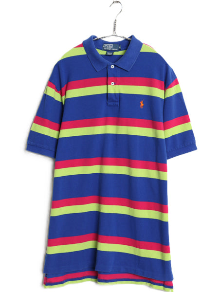 00s ポロ ラルフローレン ボーダー 鹿の子 半袖 ポロシャツ メンズ XL 古着 オールド 半袖シャツ ワンポイント 大きいサイズ マルチカラー