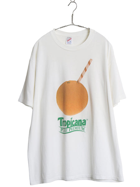 90s USA製 トロピカーナ 企業 イラスト プリント Tシャツ メンズ XL / オールド 当時物 両面 シングルステッチ 大きいサイズ オレンジ 白