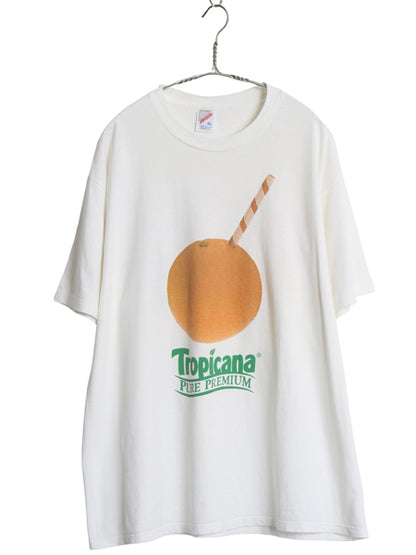 90s USA製 トロピカーナ 企業 イラスト プリント Tシャツ メンズ XL / オールド 当時物 両面 シングルステッチ 大きいサイズ オレンジ 白