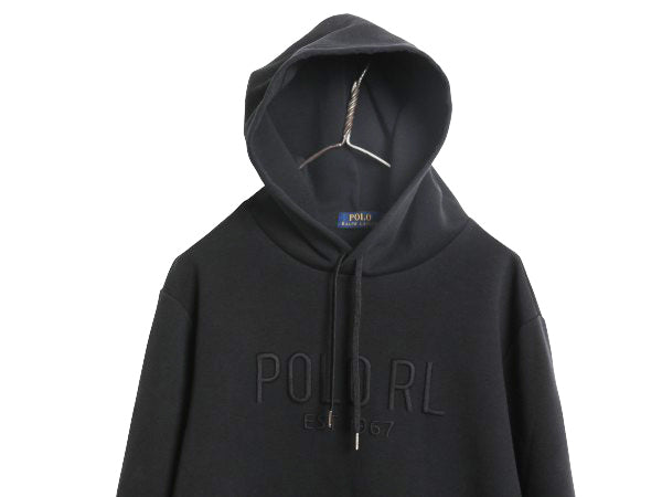 ポロ ラルフローレン ロゴ 刺繍 フード パーカー メンズ L / プルオーバー ストレッチ スムース ジャージ 素材 スウェット トレーナー 黒