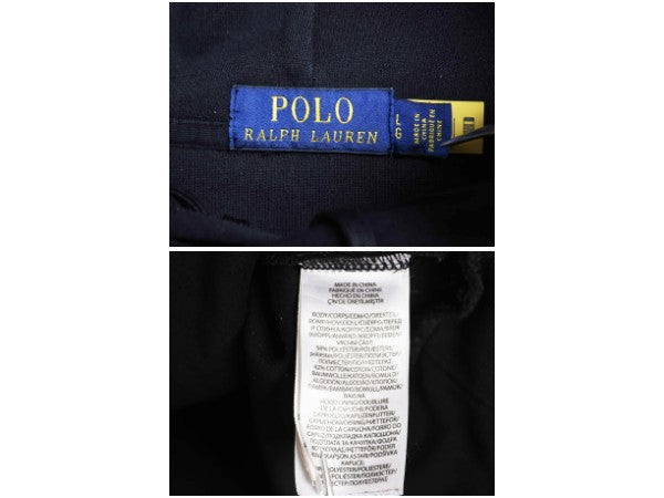 ポロ ラルフローレン ロゴ 刺繍 フード パーカー メンズ L / プルオーバー ストレッチ スムース ジャージ 素材 スウェット トレーナー 黒