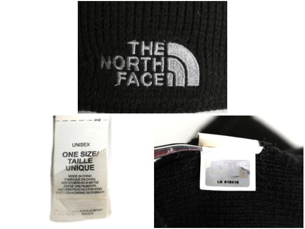 US企画 ノースフェイス アクリル ニット キャップ フリーサイズ 古着 帽子 アウトドア ビーニー ワッチ ニット帽 フリース ライナー付き 黒