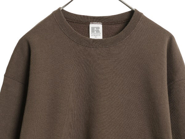 90s USA製 ラッセル 無地 スウェット メンズ レディース XL オールド トレーナー 裏起毛 ワンポイント ブランク 大きいサイズ トップス 茶
