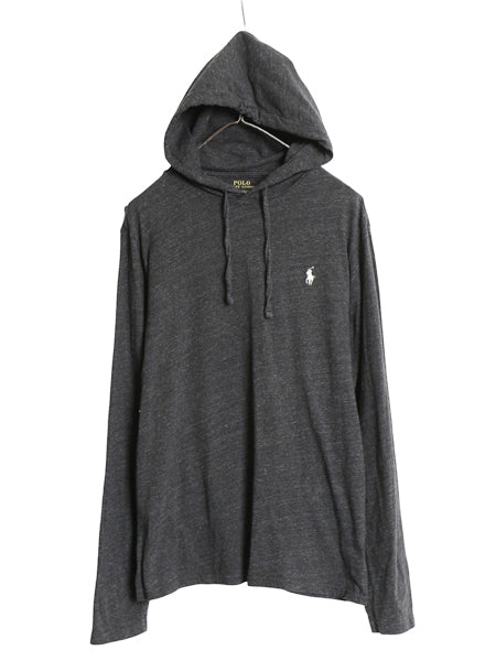 ポロ ラルフローレン フード付き 長袖 Tシャツ メンズ Ｍ / コットン ロンT フード パーカー プルオーバー ワンポイント ポニー 無地 濃灰