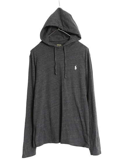 ポロ ラルフローレン フード付き 長袖 Tシャツ メンズ Ｍ / コットン ロンT フード パーカー プルオーバー ワンポイント ポニー 無地 濃灰