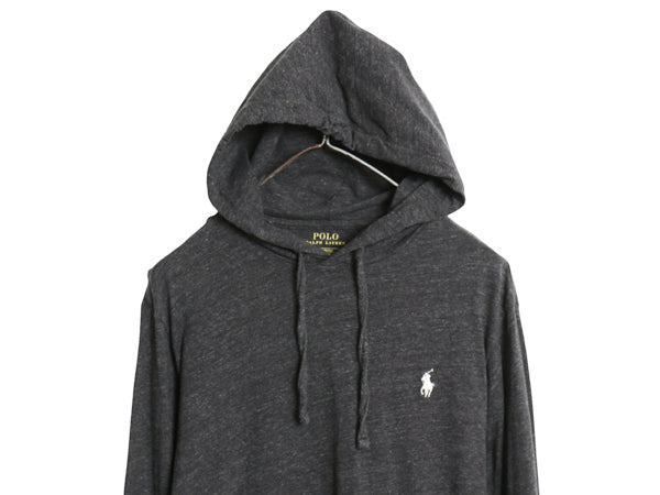 ポロ ラルフローレン フード付き 長袖 Tシャツ メンズ Ｍ / コットン ロンT フード パーカー プルオーバー ワンポイント ポニー 無地 濃灰