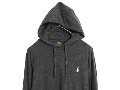 ポロ ラルフローレン フード付き 長袖 Tシャツ メンズ Ｍ / コットン ロンT フード パーカー プルオーバー ワンポイント ポニー 無地 濃灰