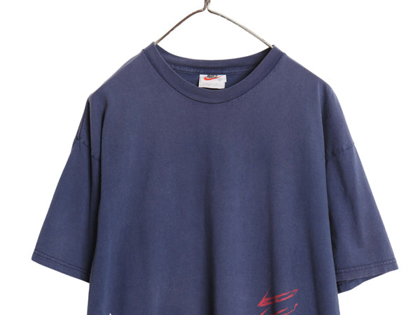 90s USA製 ナイキ プリント 半袖 Tシャツ メンズ L オールド 当時物 和柄 グラフィック イラスト カットソー ヘビーウェイト ゆったり 紺 