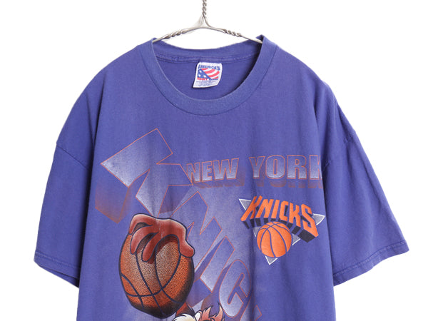 90s USA製 ワーナー タズマニアンデビル プリント 半袖 Tシャツ メンズ XL 古着 オールド NBA オフィシャル ニックス バスケ キャラクター