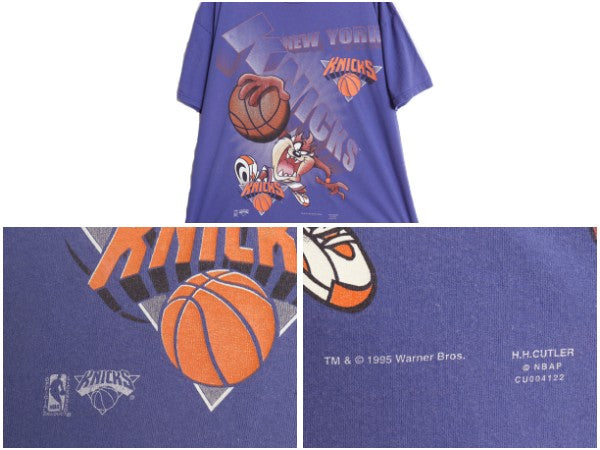 90s USA製 ワーナー タズマニアンデビル プリント 半袖 Tシャツ メンズ XL 古着 オールド NBA オフィシャル ニックス バスケ キャラクター