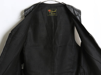60s 70s リード 本革 レザー ベスト メンズ L 程/ 古着 ヴィンテージ オールレザー ラムレザー フルジップ ジレ 革ジャン 重ね着 前開き 黒