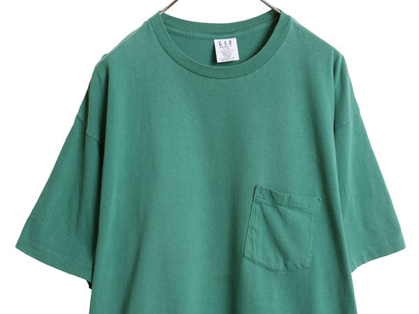 90s USA製 オールド ギャップ ポケット付き 無地 半袖 Tシャツ メンズ XL / シングルステッチ コットン ポケT カットソー 大きいサイズ 緑