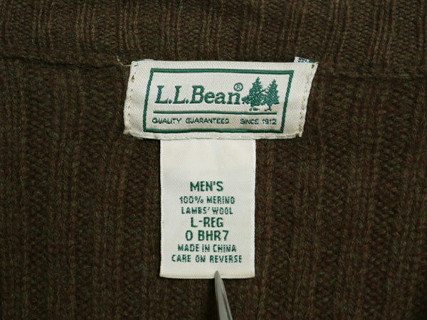 00s エルエルビーン コマンド ニット セーター メンズ L / オールド ウール 長袖ニット リブ編み メリノ ラム ウール エルボーパッチ 無地